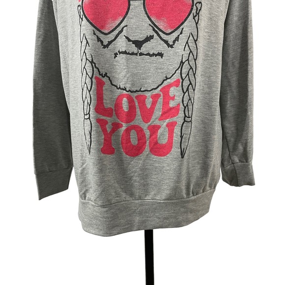 ZUTTER GRAY FRENCH TERRY "I WILLIE LOVE YOU" LONG SLEEVE TUNIC TOP LARGE - Picture 4 of 10